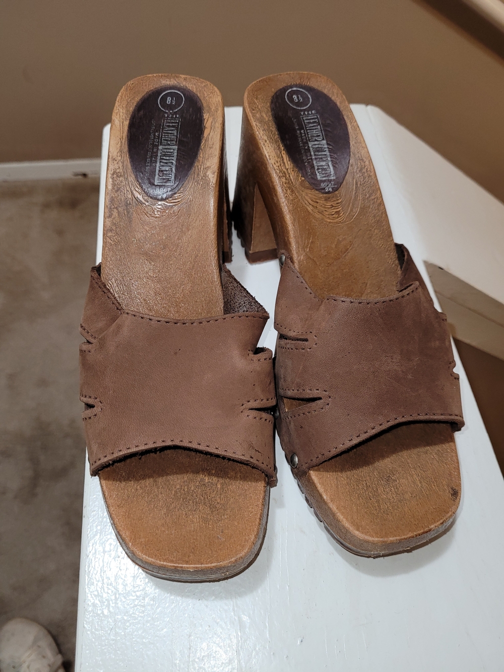 Women’s Brown Leather Wedge Slide Heels - Suede Upper